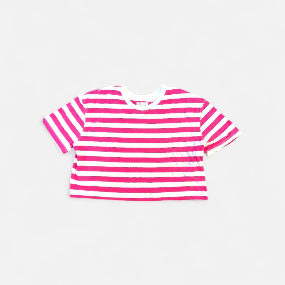 Jolie & Joy Womens Junior Pink And White Stripe Short Sleeve Tee Size Large